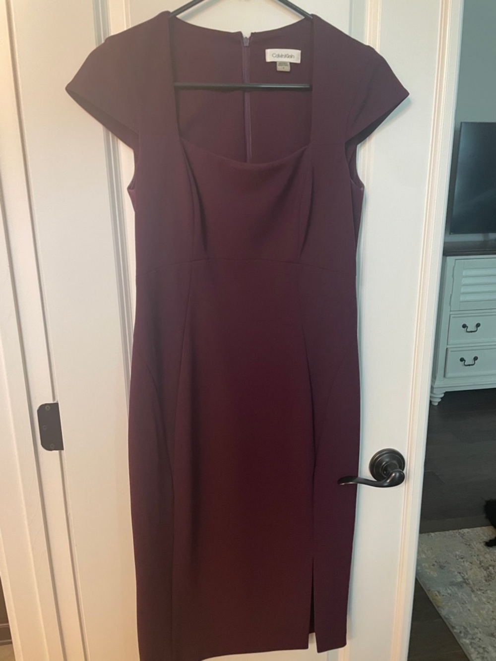 Calvin Klein Plum Cap-Sleeve Midi Sheath Dress